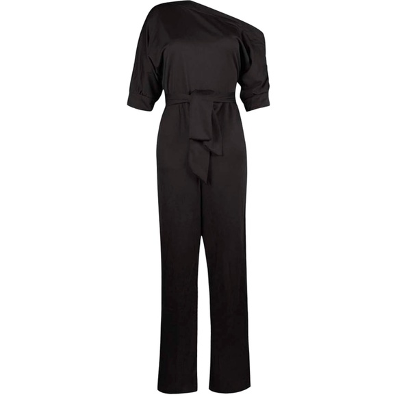🎉New One Shoulder Jumpsuit: Sexy Loose Fit High Waisted Romper with Pocket. - Picture 4 of 7